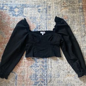 Black sleeved corseted crop top from & Other Stories